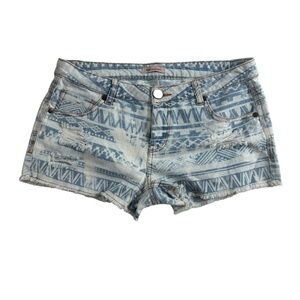 Fire Los Angeles Aztec Print Distressed Denim Shorts Size Small
